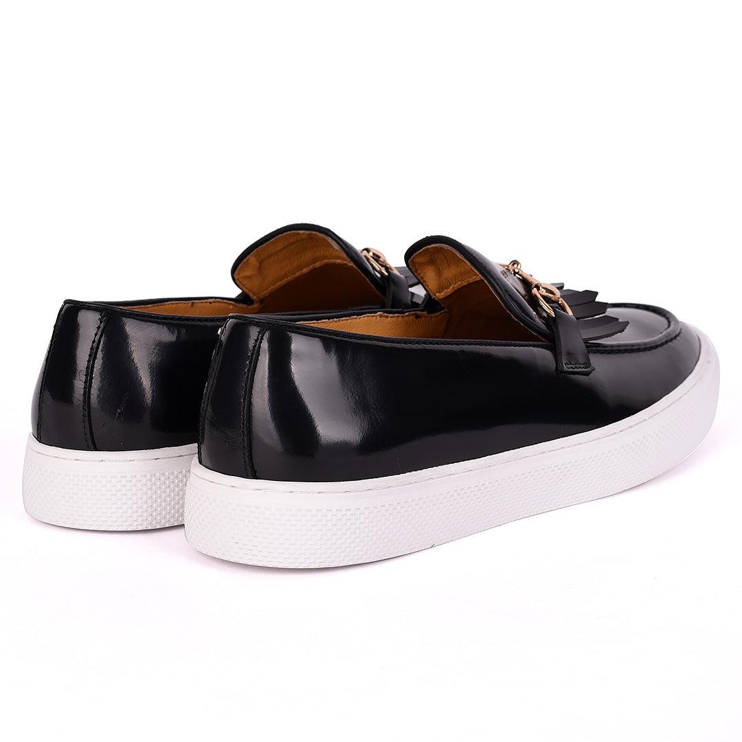 Terry Taylors Mason Leather Fringe Corporate Sneaker-Black - Obeezi.com