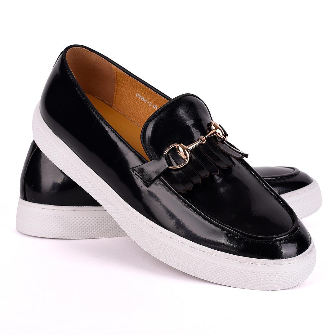 Terry Taylors Mason Leather Fringe Corporate Sneaker-Black - Obeezi.com