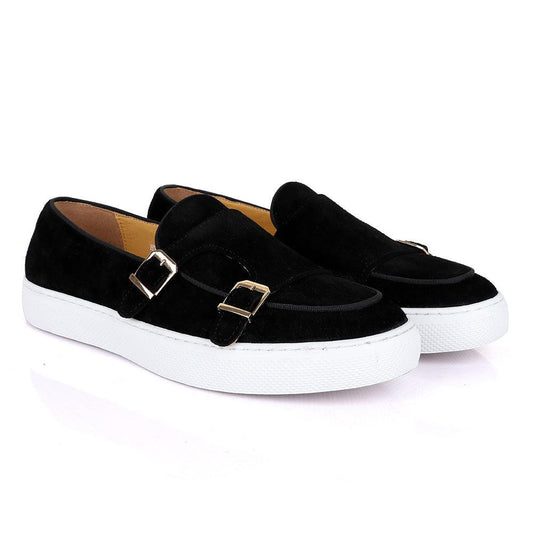 Terry Taylors Monk Double Strap Black Suede Sneaker Shoe - Obeezi