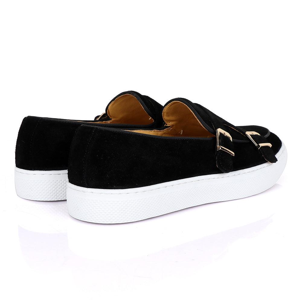 Terry Taylors Monk Double Strap Black Suede Sneaker Shoe - Obeezi