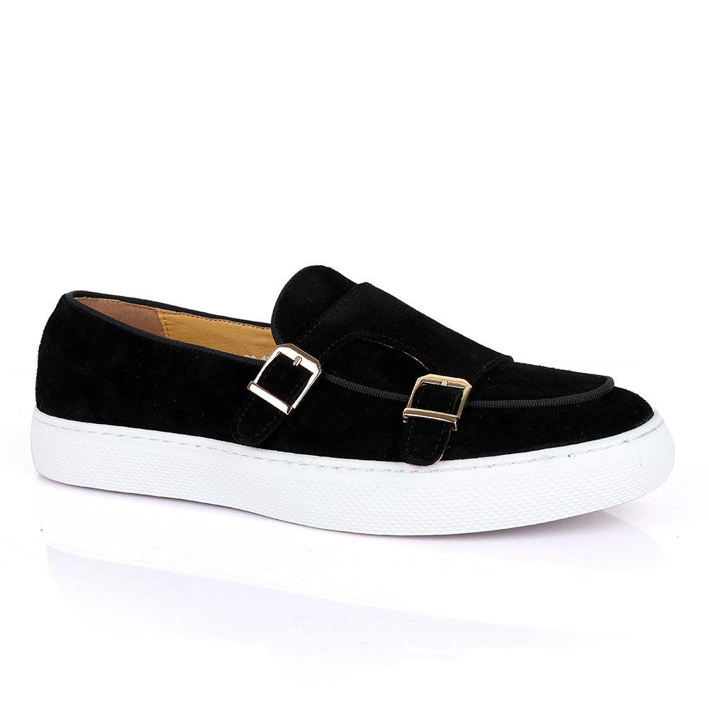 Terry Taylors Monk Double Strap Black Suede Sneaker Shoe - Obeezi