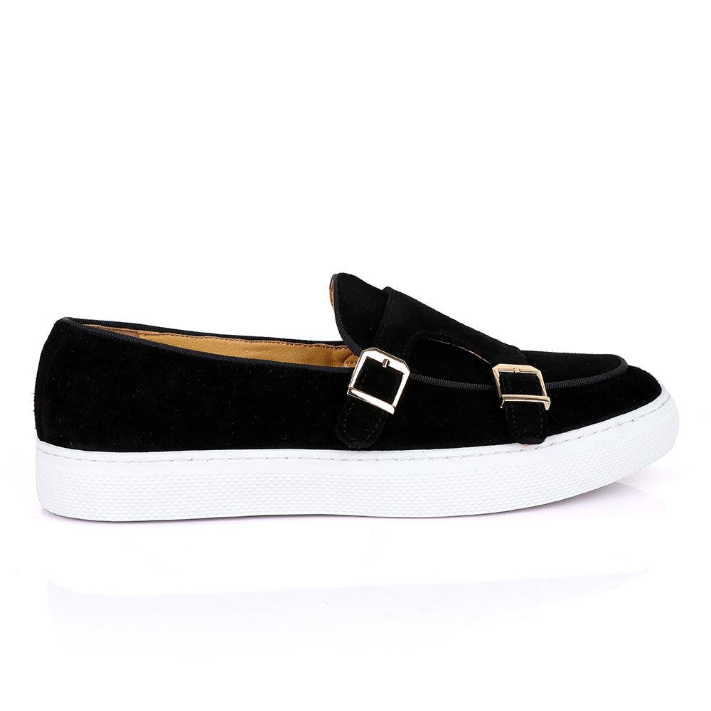 Terry Taylors Monk Double Strap Black Suede Sneaker Shoe - Obeezi