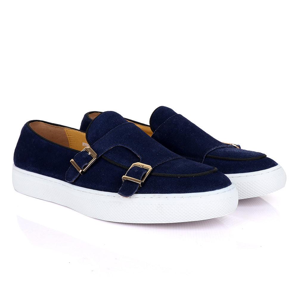 Terry Taylors Monk Double Strap Blue Suede Sneaker Shoe - Obeezi