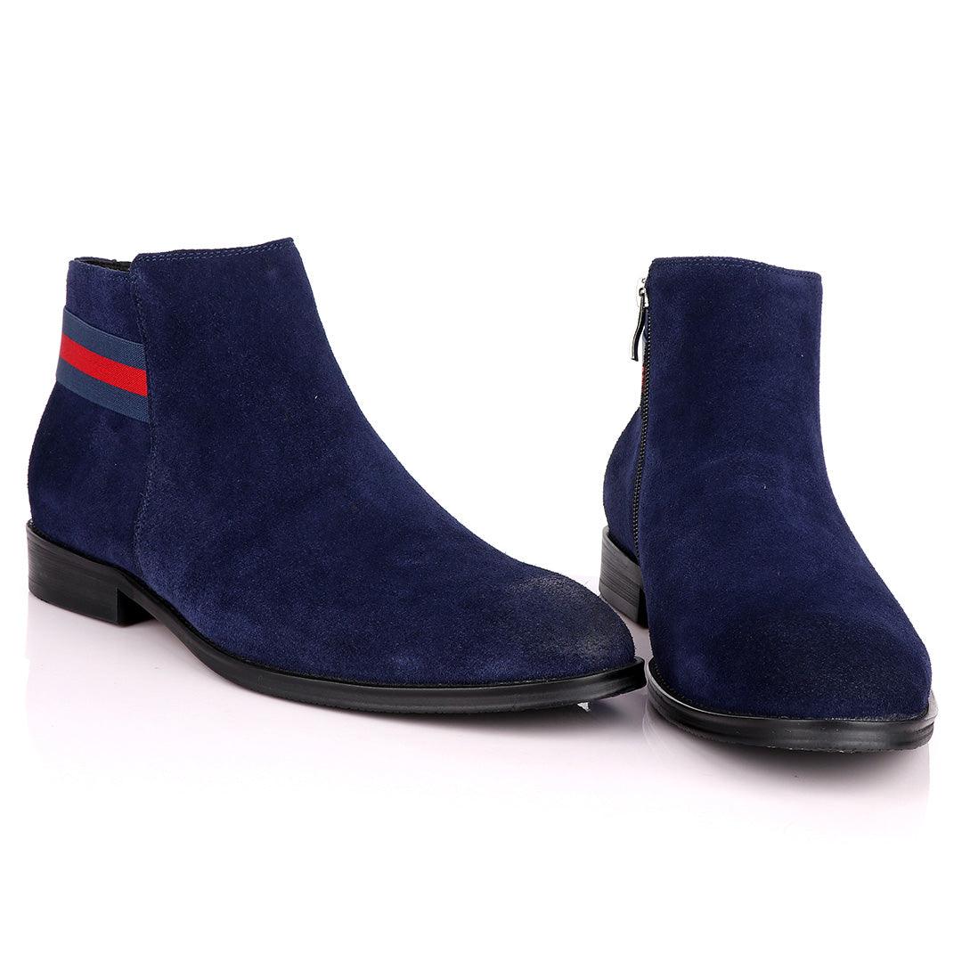 Terry Taylors Navy Blue Suede Chelsea Formal Boot. - Obeezi