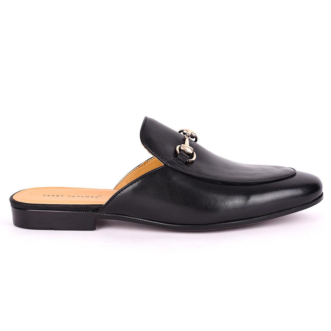 Terry Taylors Plain Leather With Chain Designed Men's Half Shoe- Black - Obeezi.com