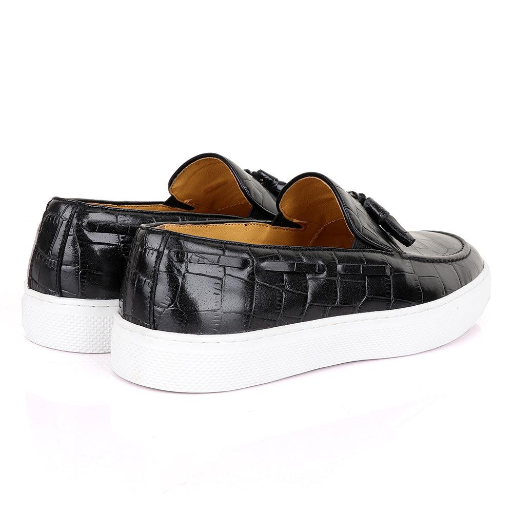 Terry Taylors Side Lace Black Tassel Leather Sneaker Shoe - Obeezi