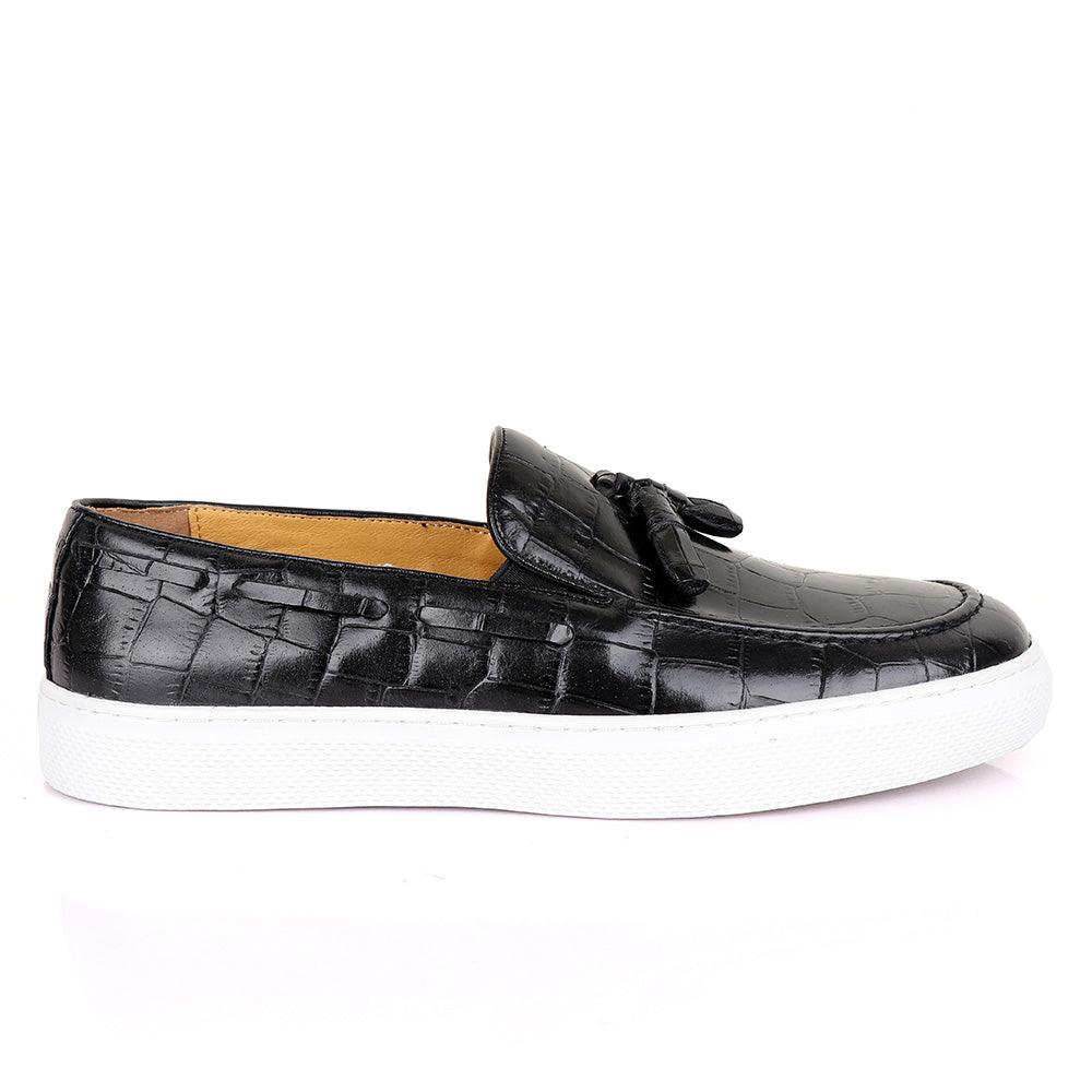 Terry Taylors Side Lace Black Tassel Leather Sneaker Shoe - Obeezi