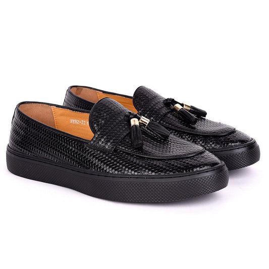 Terry Taylors Tassel Designed All Black Interwoven Leather Sneaker Shoe - Obeezi.com