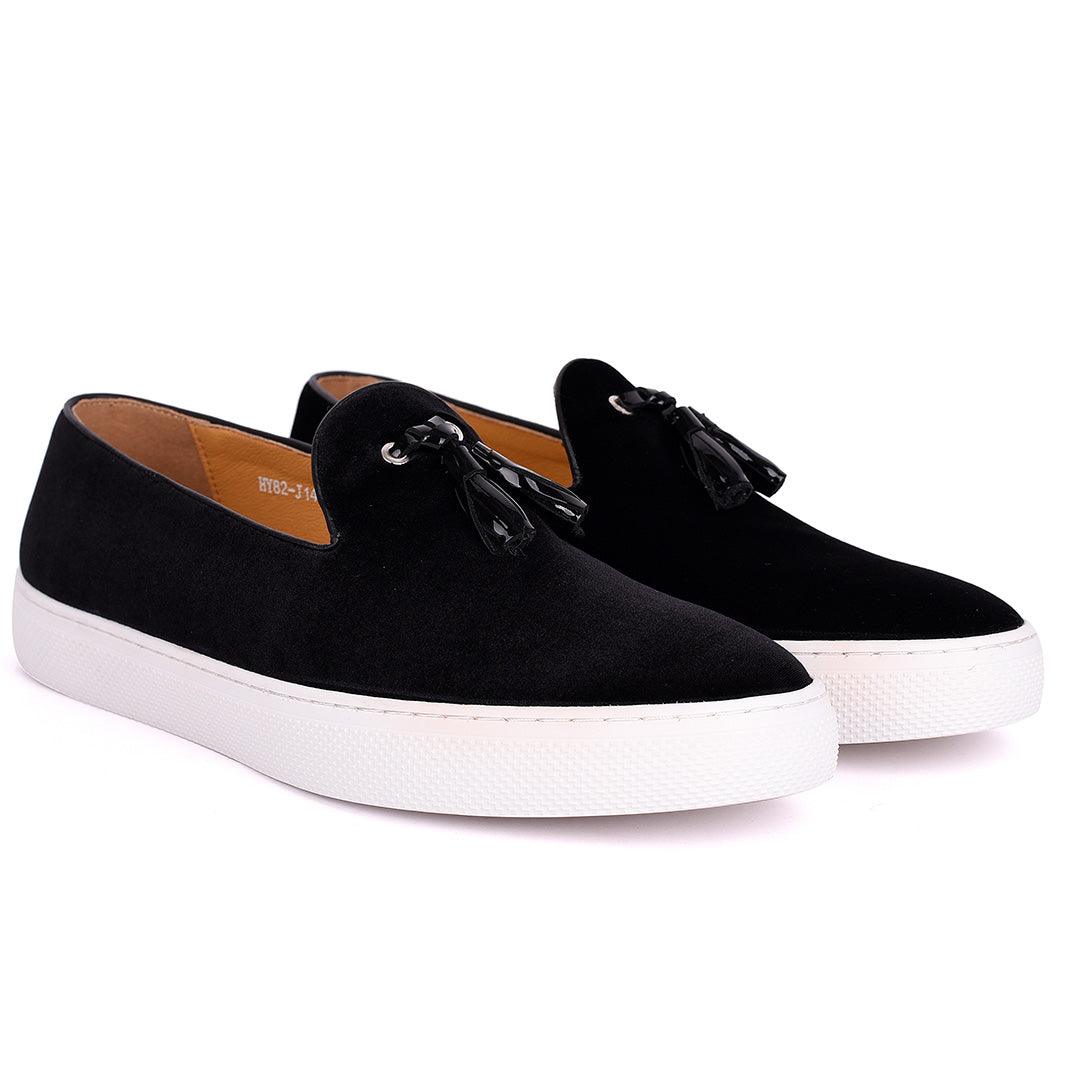 Terry Taylors Tassel Designed Black Suede Leather Men's Sneaker Shoe - Obeezi.com