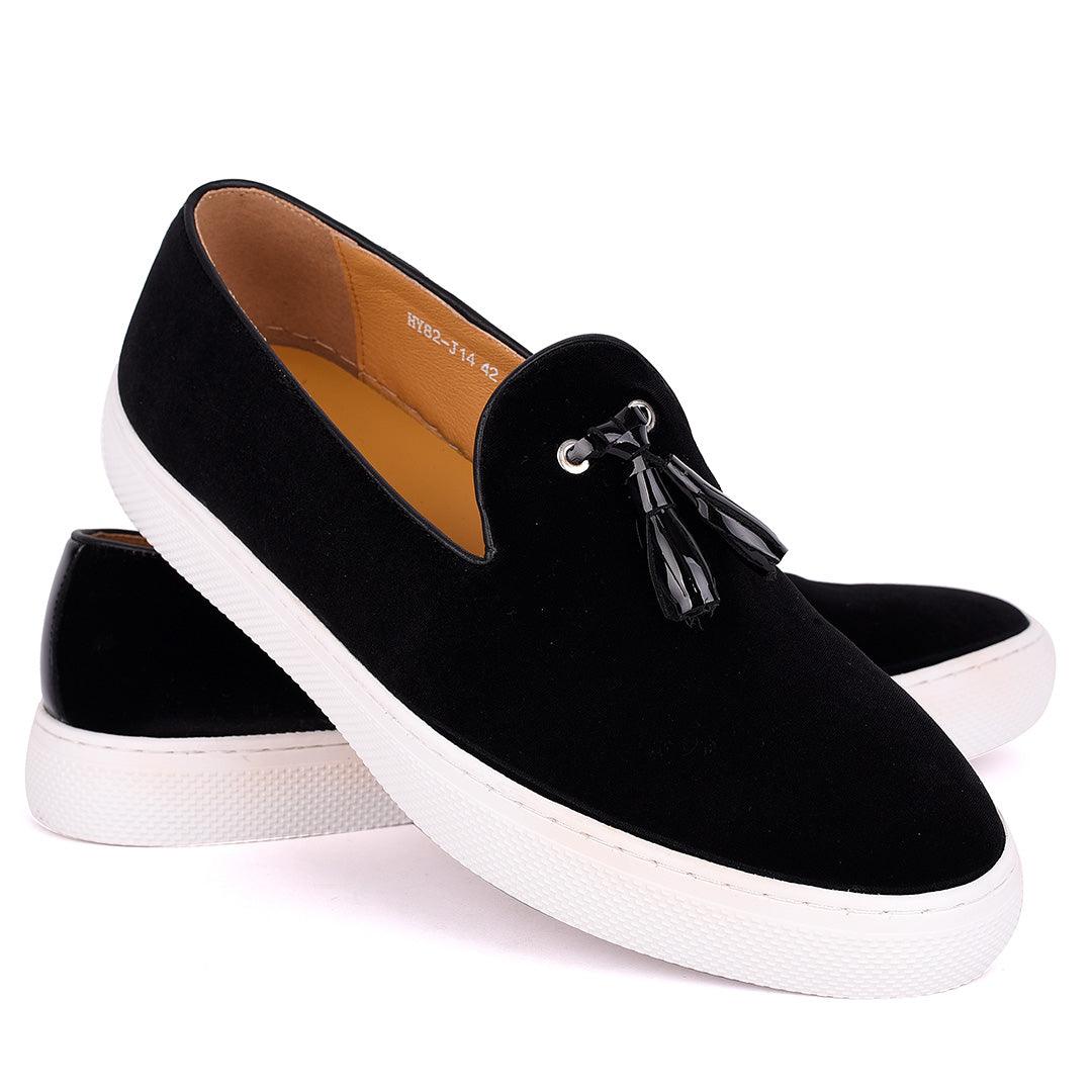 Terry Taylors Tassel Designed Black Suede Leather Men's Sneaker Shoe - Obeezi.com