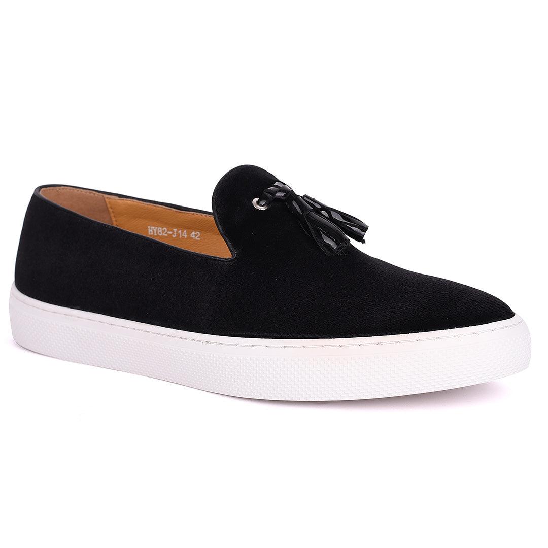 Terry Taylors Tassel Designed Black Suede Leather Men's Sneaker Shoe - Obeezi.com