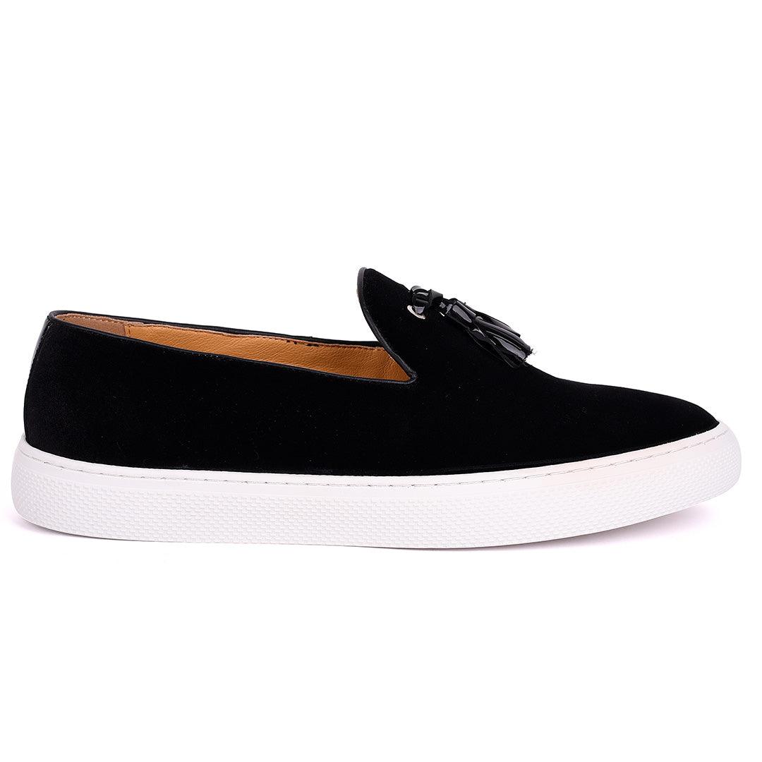Terry Taylors Tassel Designed Black Suede Leather Men's Sneaker Shoe - Obeezi.com