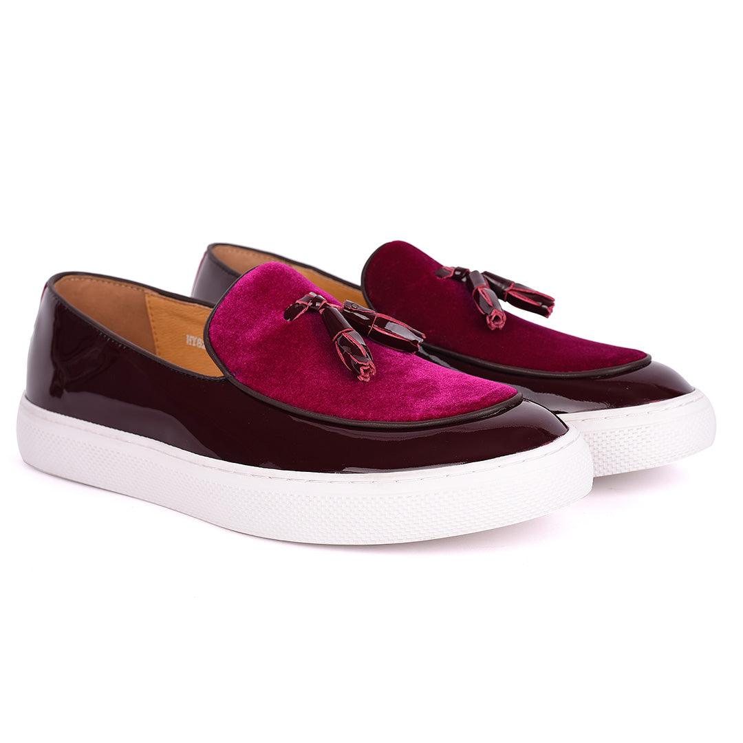 Terry Taylors Tassel Designed Half Suede And Glossy Leather Men's Sneaker Shoe- Purple - Obeezi.com
