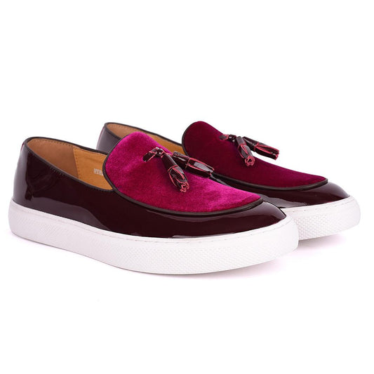 Terry Taylors Tassel Designed Half Suede And Glossy Leather Men's Sneaker Shoe- Purple - Obeezi.com