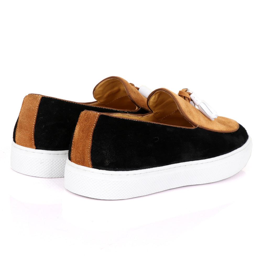 Terry Taylors Tassel Suede Black And Brown Sneaker Shoe - Obeezi