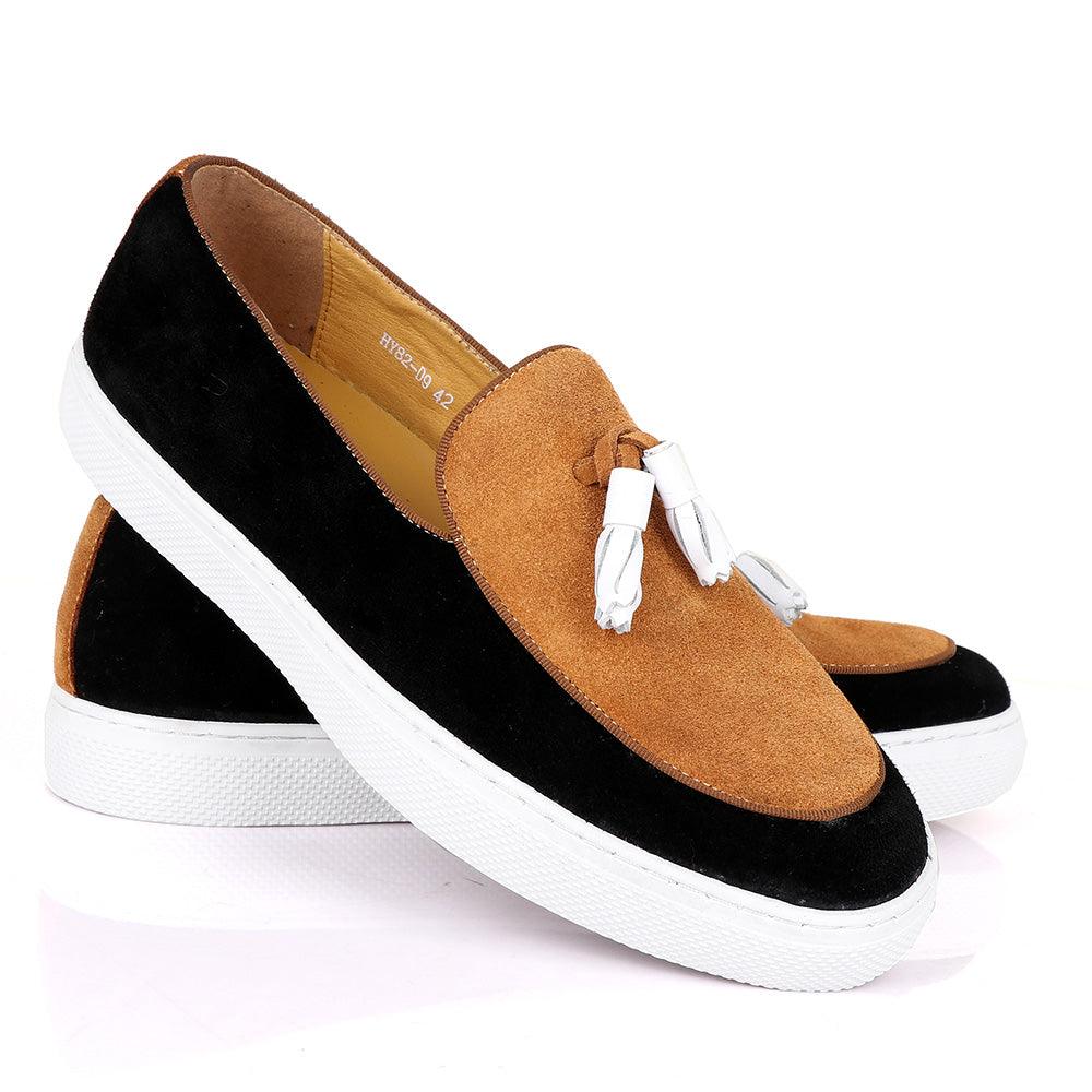 Terry Taylors Tassel Suede Black And Brown Sneaker Shoe - Obeezi