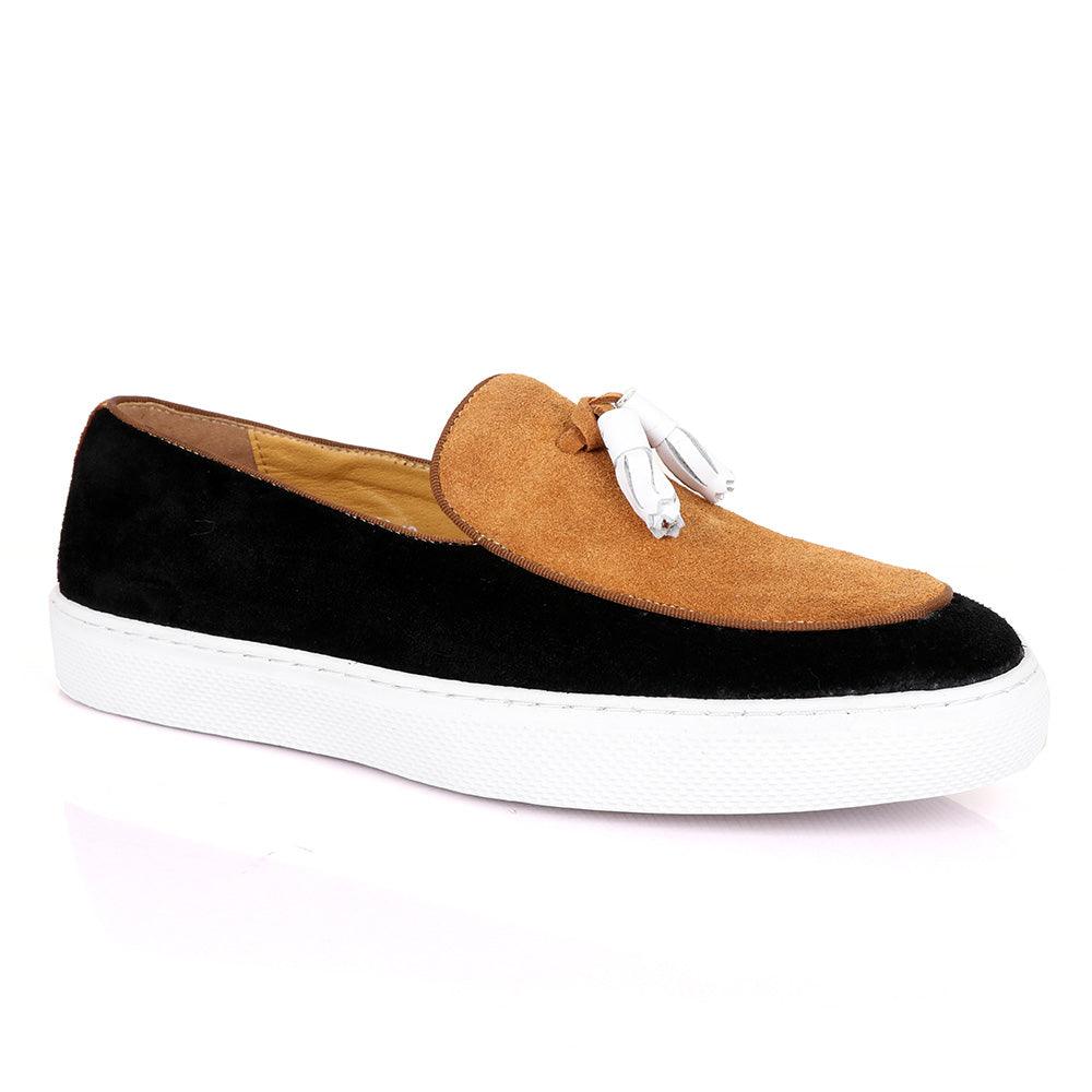 Terry Taylors Tassel Suede Black And Brown Sneaker Shoe - Obeezi
