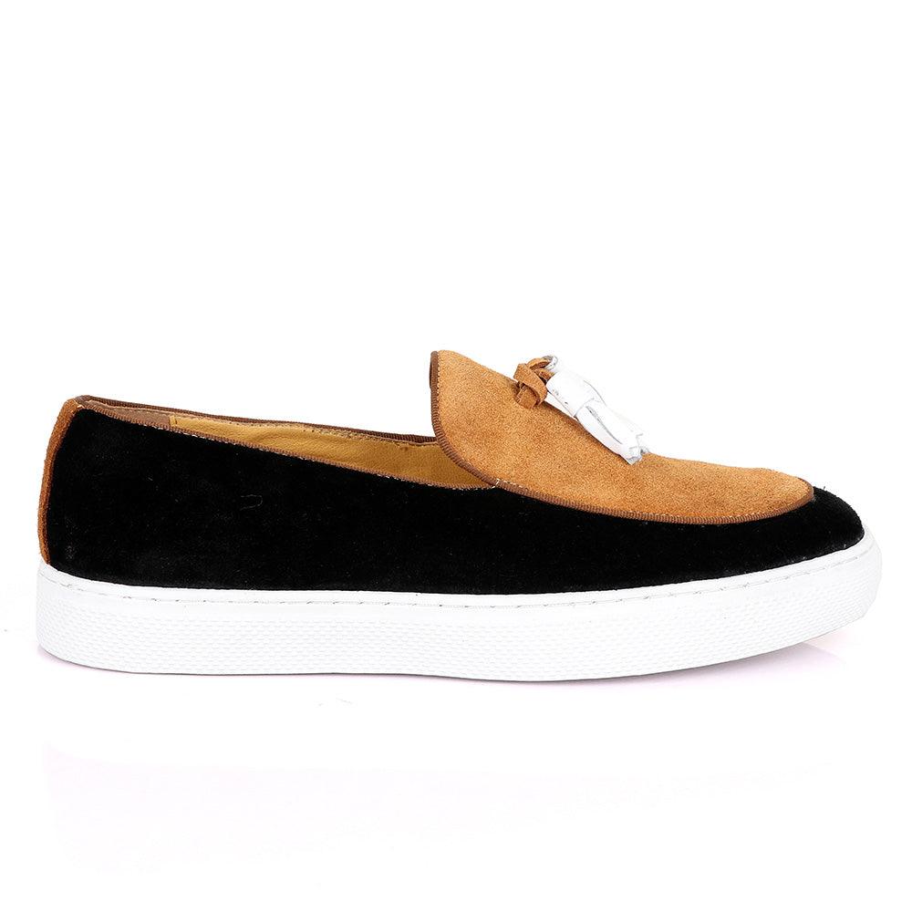 Terry Taylors Tassel Suede Black And Brown Sneaker Shoe - Obeezi