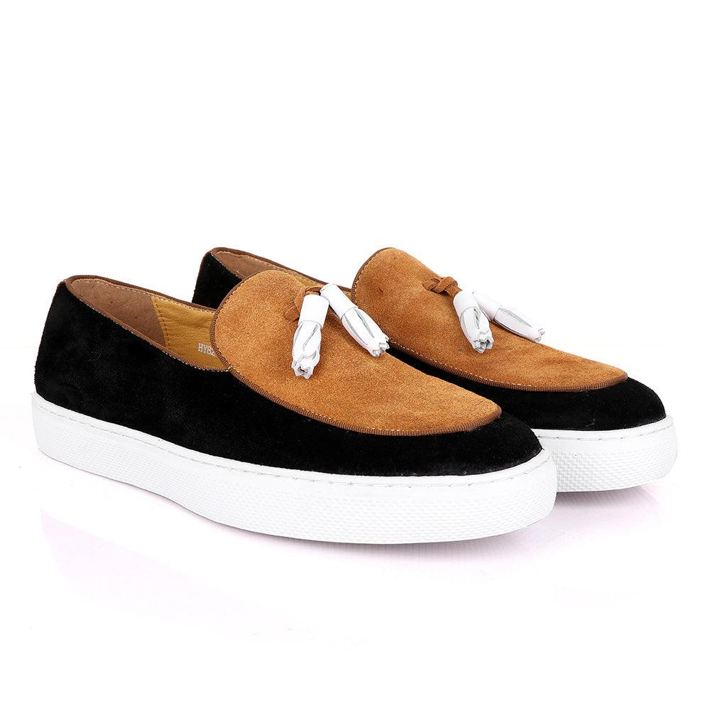 Terry Taylors Tassel Suede Black And Brown Sneaker Shoe - Obeezi