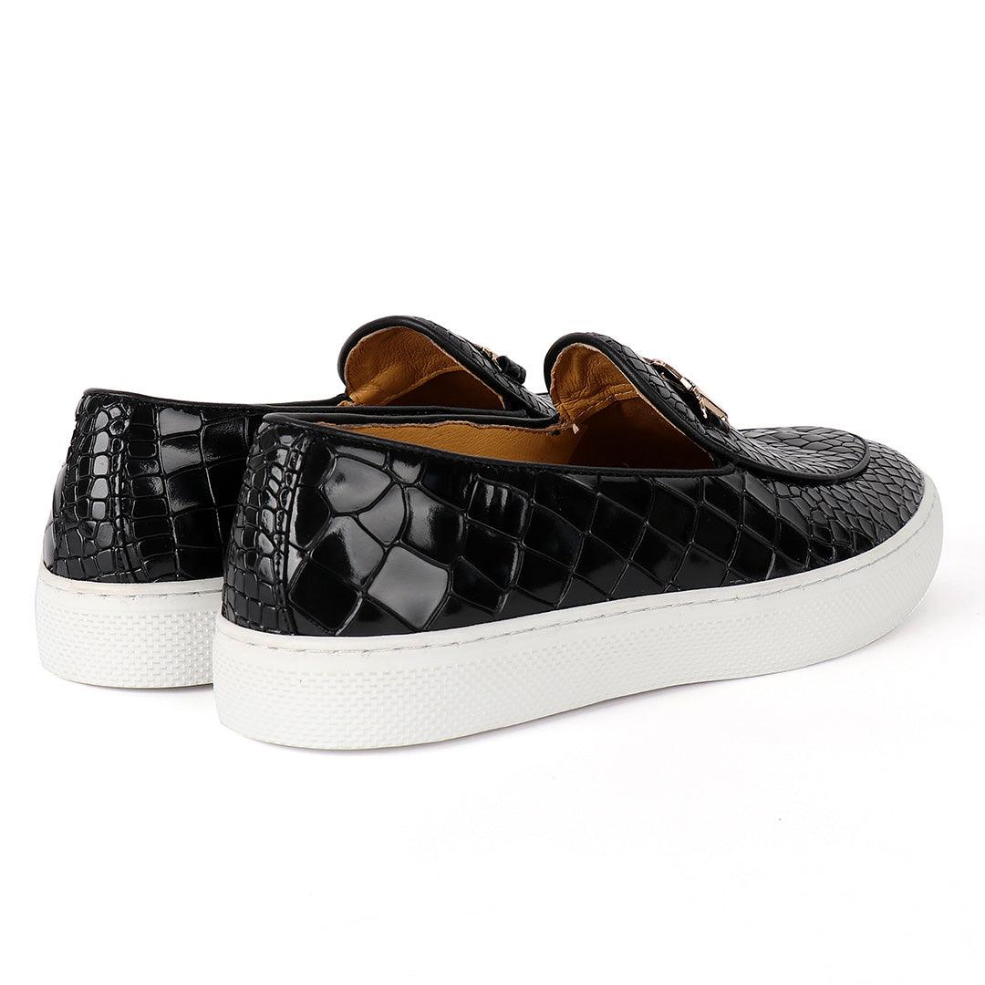 Terry Taylors Twisted Logo Black Croc Skin Leather Men's Shoe - Obeezi.com