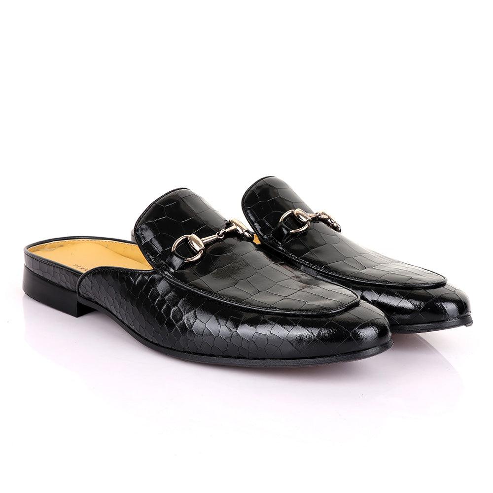 Terry Taylors Wet Croc Chain Mole Black Half Shoe - Obeezi
