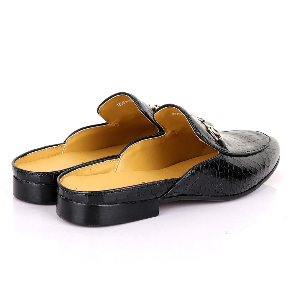 Terry Taylors Wet Croc Chain Mole Black Half Shoe - Obeezi