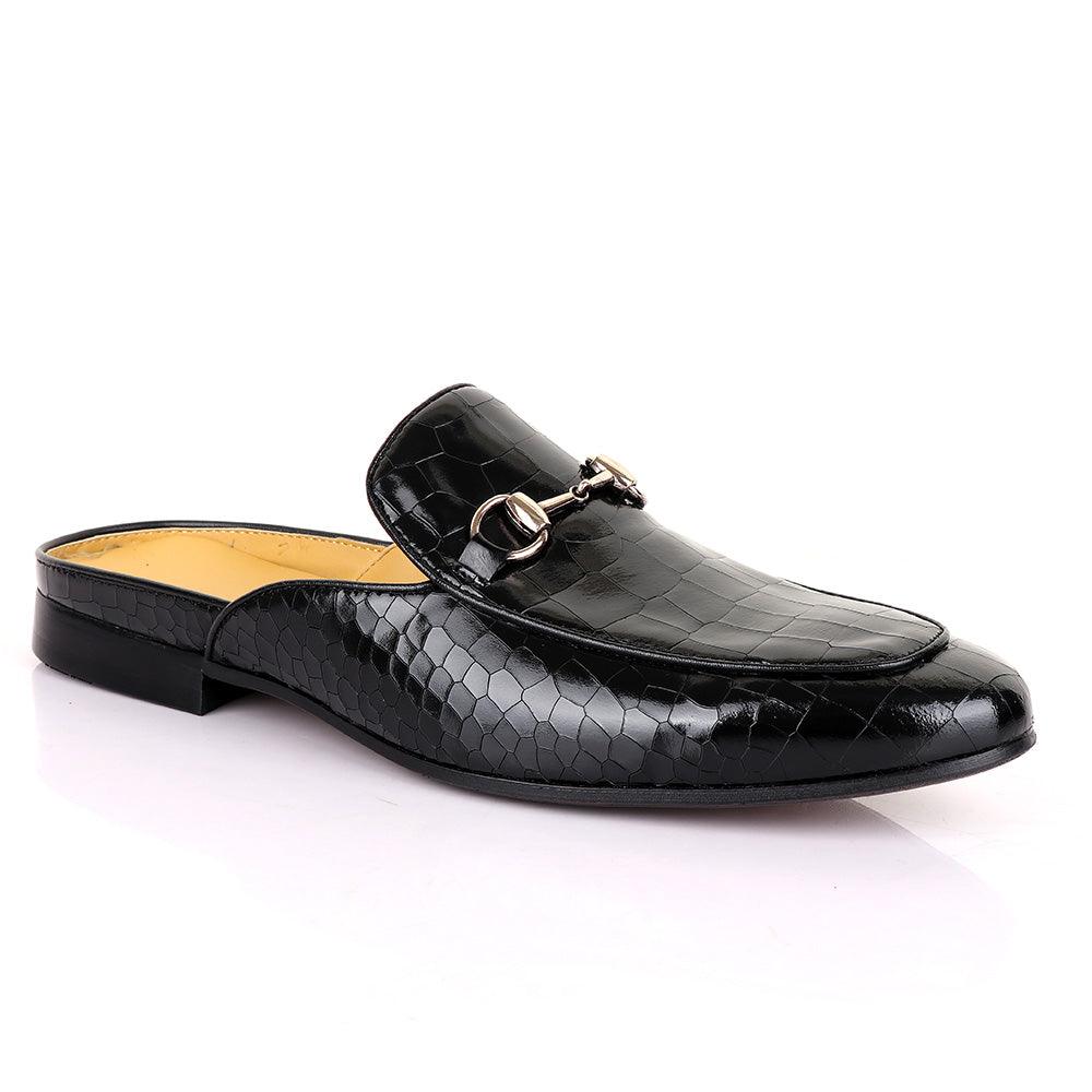 Terry Taylors Wet Croc Chain Mole Black Half Shoe - Obeezi