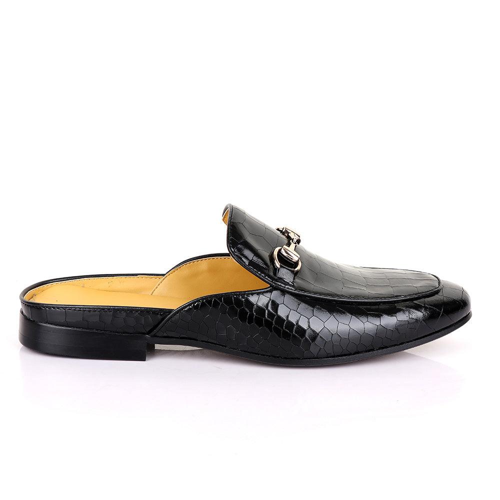 Terry Taylors Wet Croc Chain Mole Black Half Shoe - Obeezi