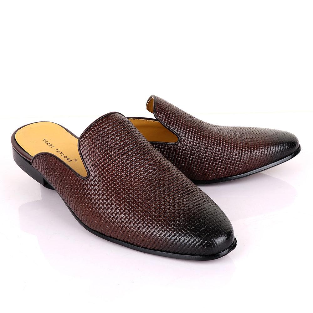 Terry Taylors Woven Coffee Mole Brown Leather Half Shoe - Obeezi
