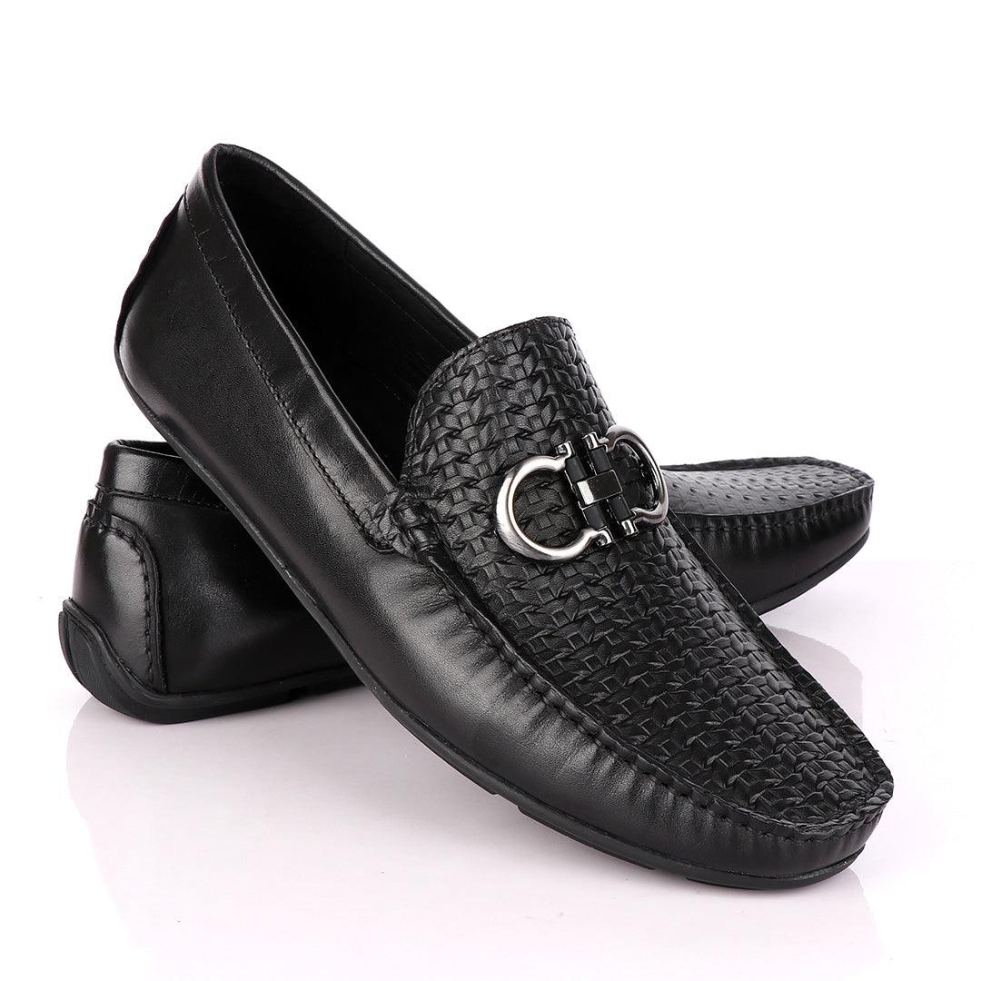 Terry Taylors Woven Top Leather Black Drivers - Obeezi