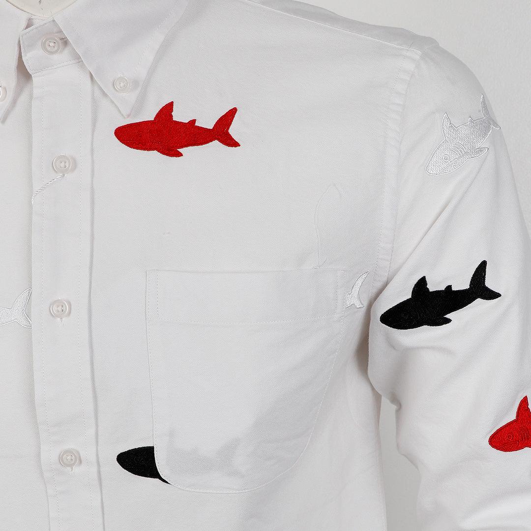 Thom Browne Classic Multiple Fish Oxford White Shirt - Obeezi