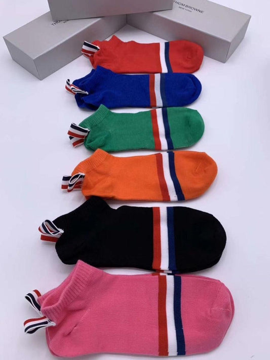 Thom Browne Crested 6 in 1 Pack Pink Red Blue Green Orange Black Socks - Obeezi.com