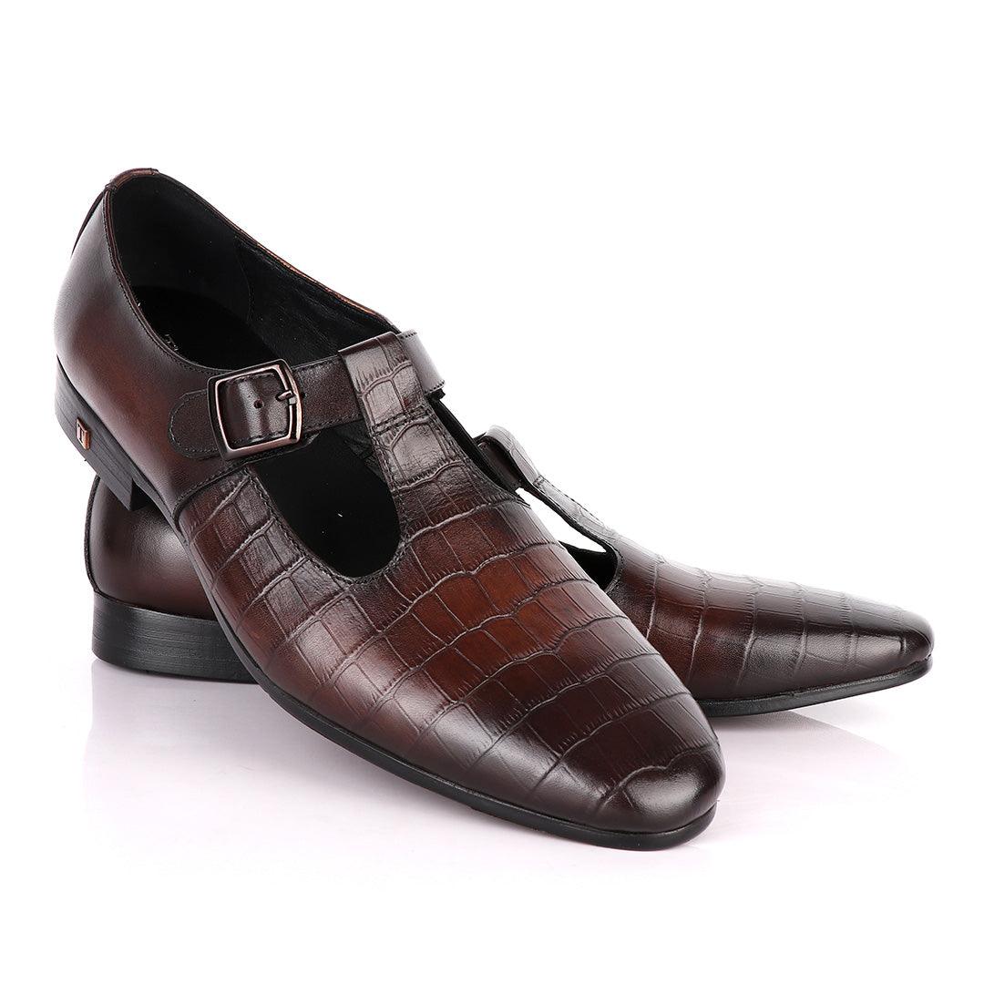 Thom Browne Half Croc And Plain coffee Leather Shoe - Obeezi