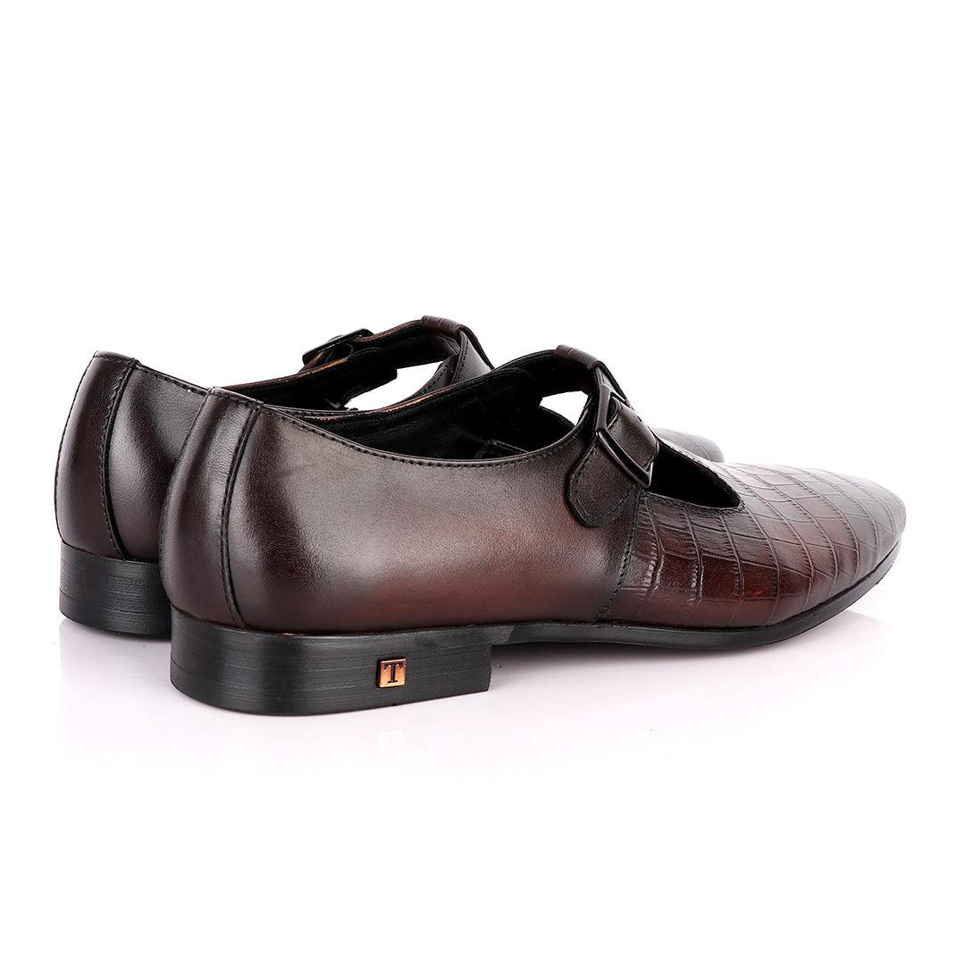 Thom Browne Half Croc And Plain coffee Leather Shoe - Obeezi