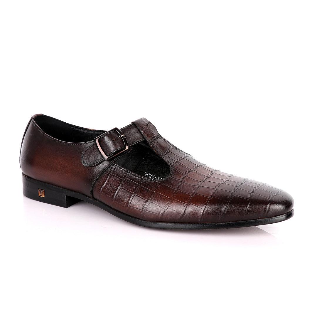 Thom Browne Half Croc And Plain coffee Leather Shoe - Obeezi