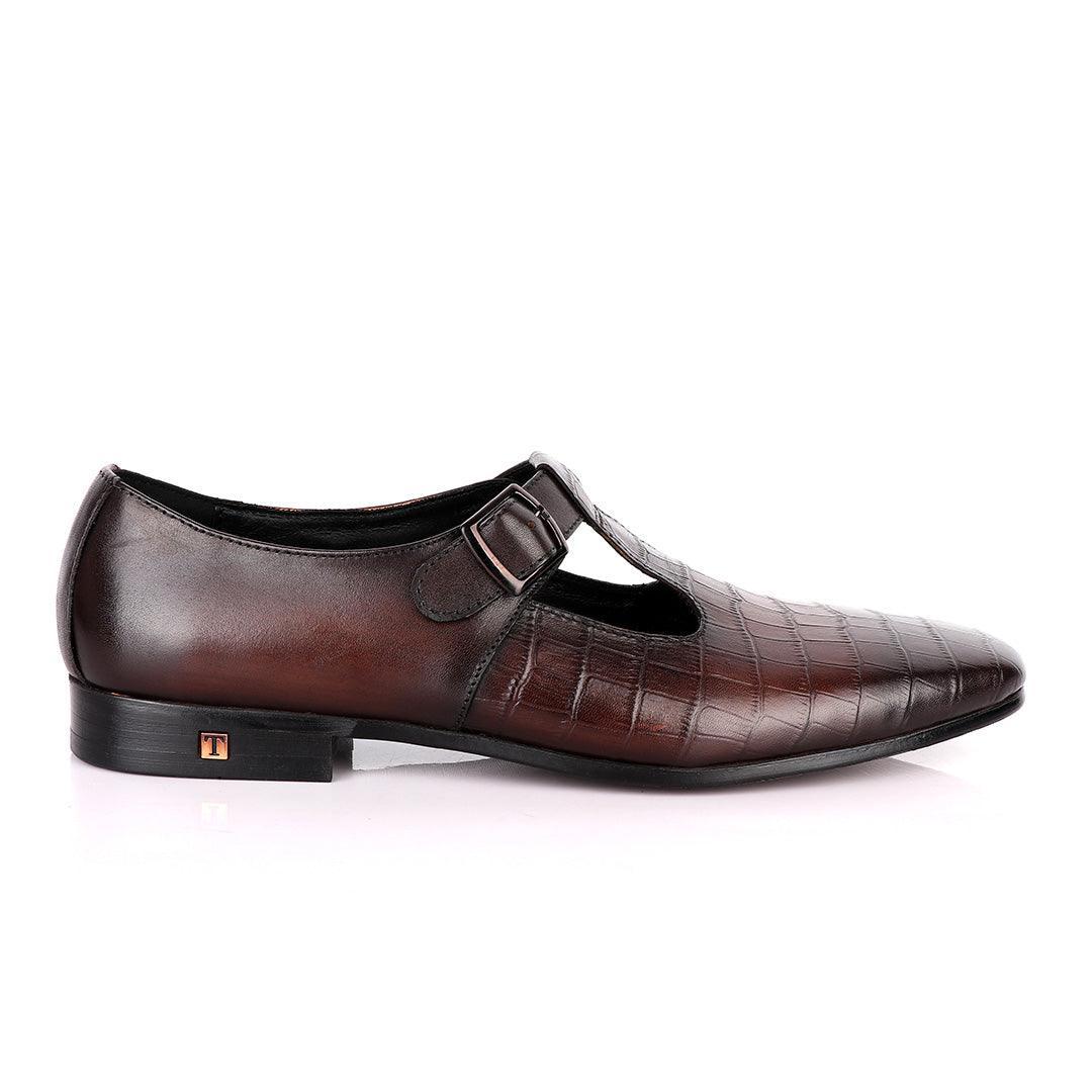 Thom Browne Half Croc And Plain coffee Leather Shoe - Obeezi