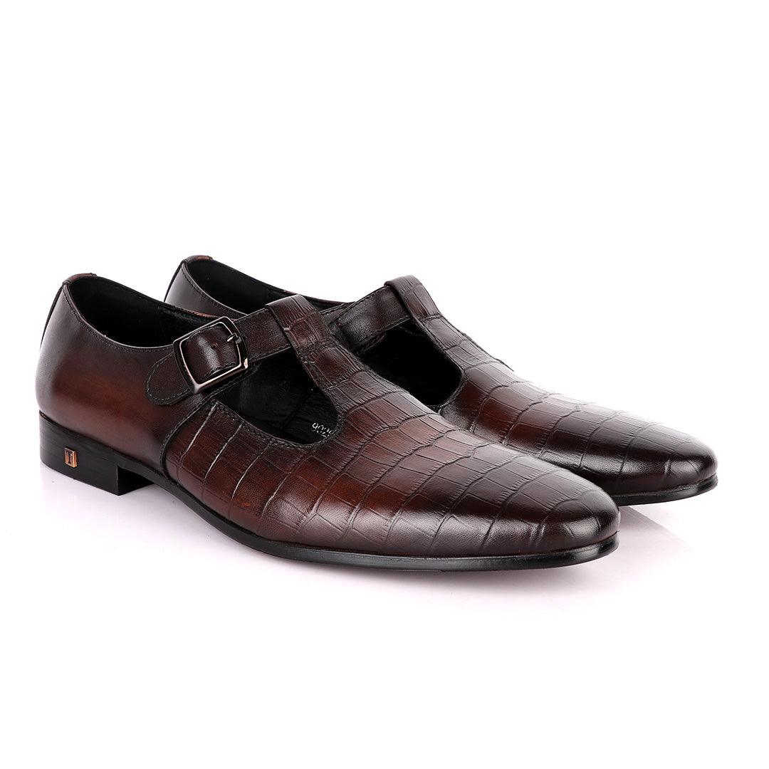 Thom Browne Half Croc And Plain coffee Leather Shoe - Obeezi