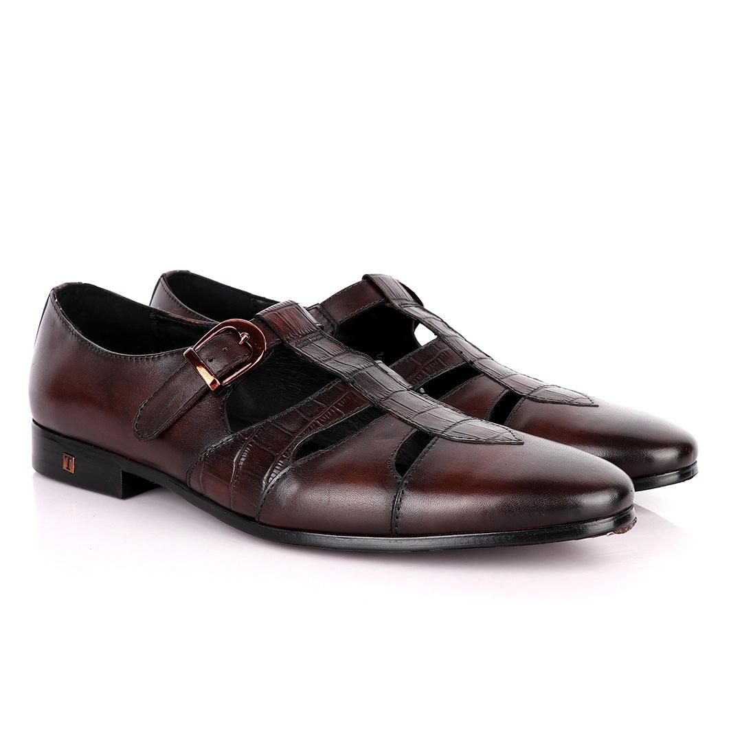Thom Browne Open Gap Design Coffee Leather Shoe - Obeezi