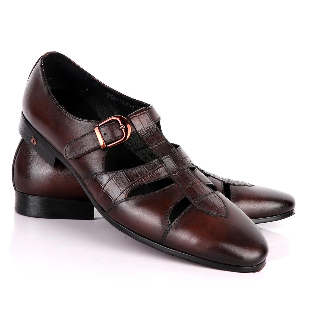 Thom Browne Open Gap Design Coffee Leather Shoe - Obeezi