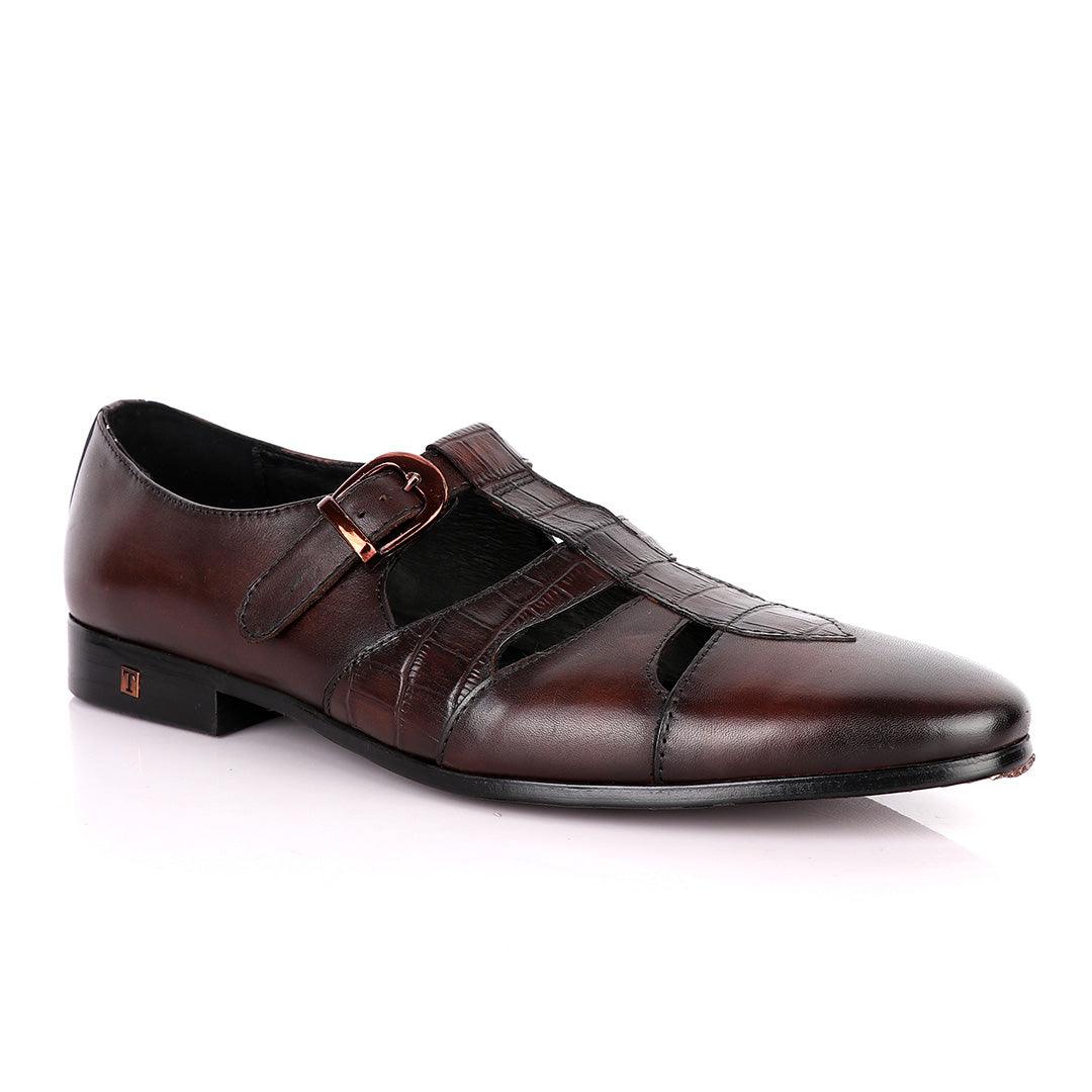 Thom Browne Open Gap Design Coffee Leather Shoe - Obeezi
