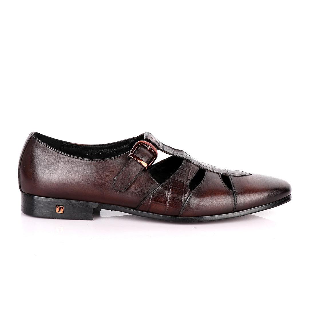 Thom Browne Open Gap Design Coffee Leather Shoe - Obeezi