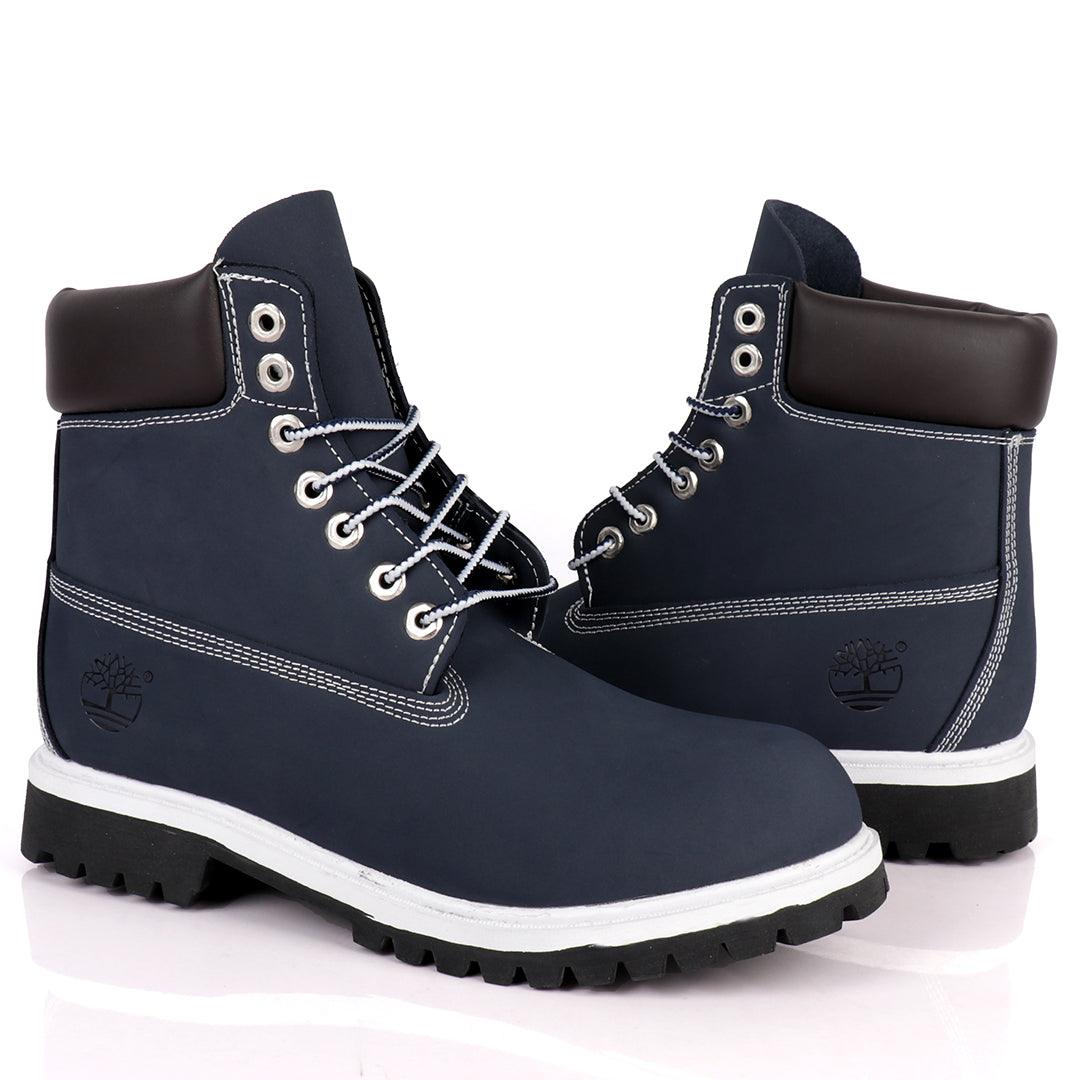 Tim Adventure 6 Inch Leather Boots Navy Blue White - Obeezi.com