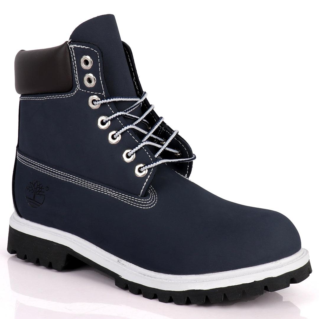 Tim Adventure 6 Inch Leather Boots Navy Blue White - Obeezi.com