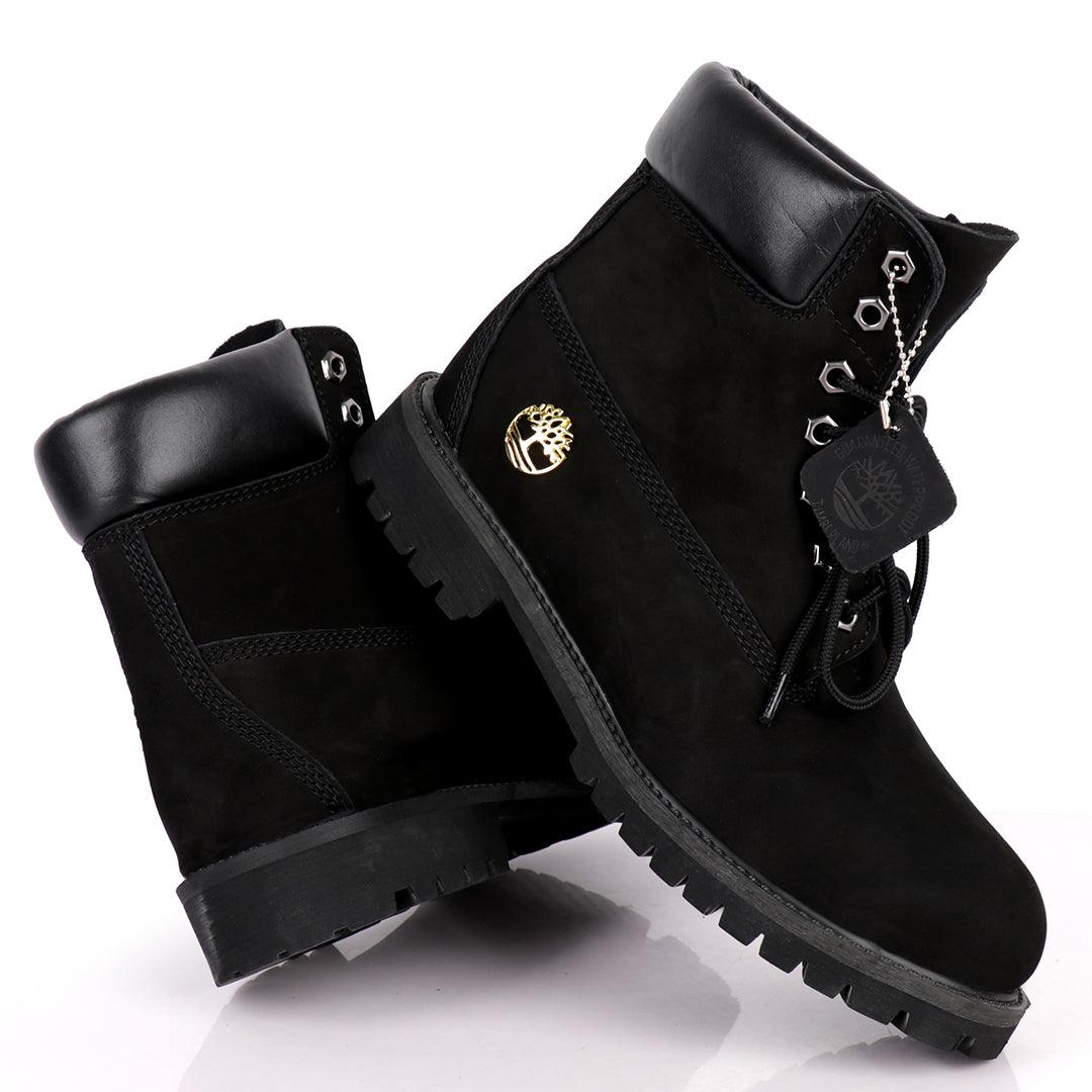Tim Waterproof Premium Men's Leather Gold Logo Boots 6 Inch - Black - Obeezi.com