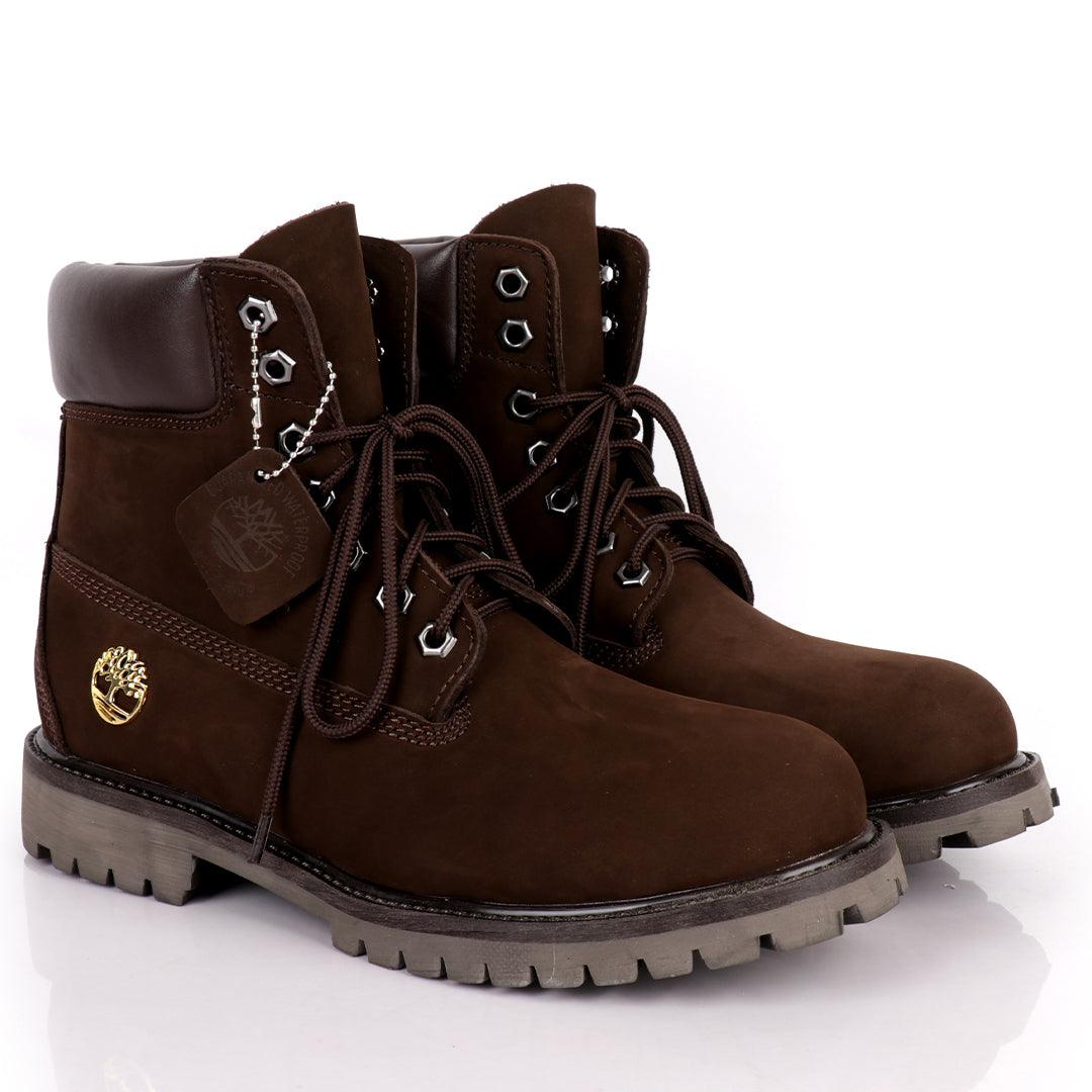 Tim Waterproof Premium Men's Leather Gold Logo Boots 6 Inch - Coffee - Obeezi.com