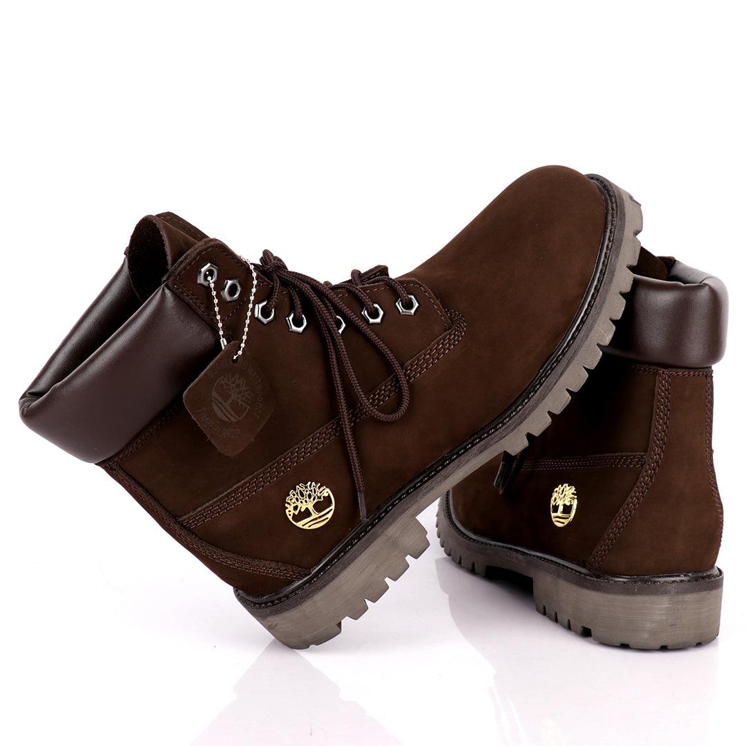Tim Waterproof Premium Men's Leather Gold Logo Boots 6 Inch - Coffee - Obeezi.com