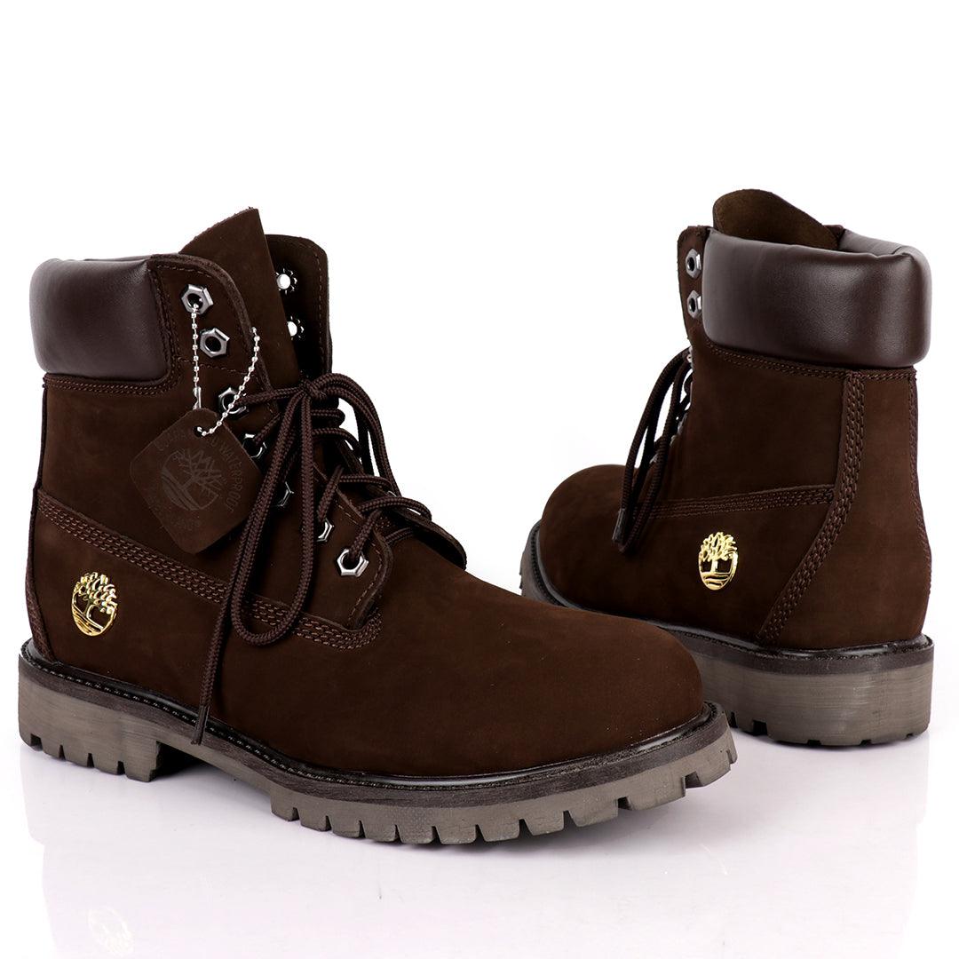 Tim Waterproof Premium Men's Leather Gold Logo Boots 6 Inch - Coffee - Obeezi.com