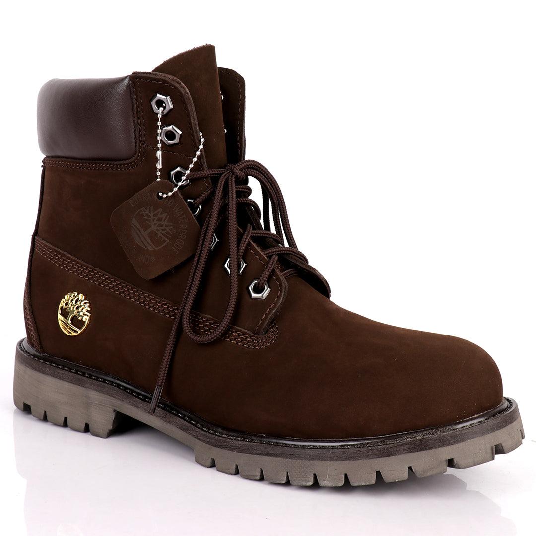 Tim Waterproof Premium Men's Leather Gold Logo Boots 6 Inch - Coffee - Obeezi.com