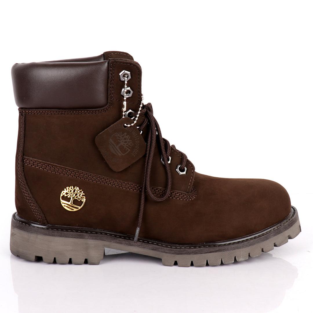 Tim Waterproof Premium Men's Leather Gold Logo Boots 6 Inch - Coffee - Obeezi.com