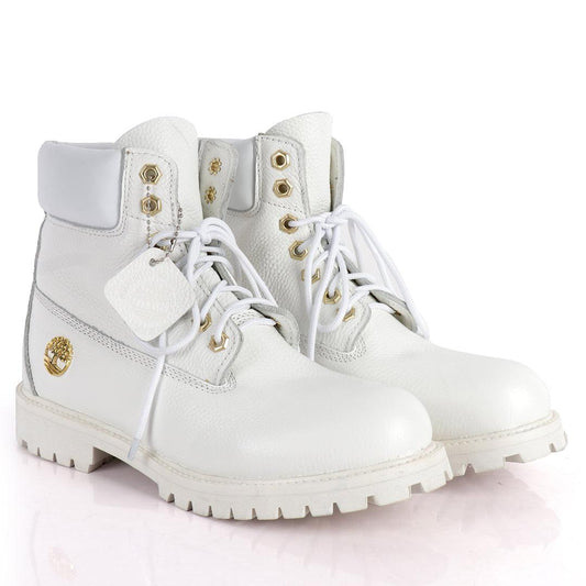 Tim Waterproof Premium Men's Leather Gold Logo Boots 6 Inch - White - Obeezi.com